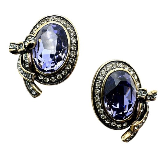 Heidi Daus Purple Clear Crystal Bronze Clip Earrings - Picture 1 of 3